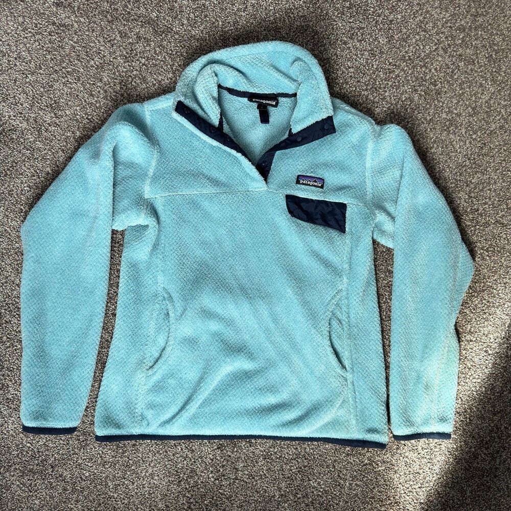 Patagonia Women's Re-Tool Snap-T Fleece Pullover Light Blue Navy Small 25442